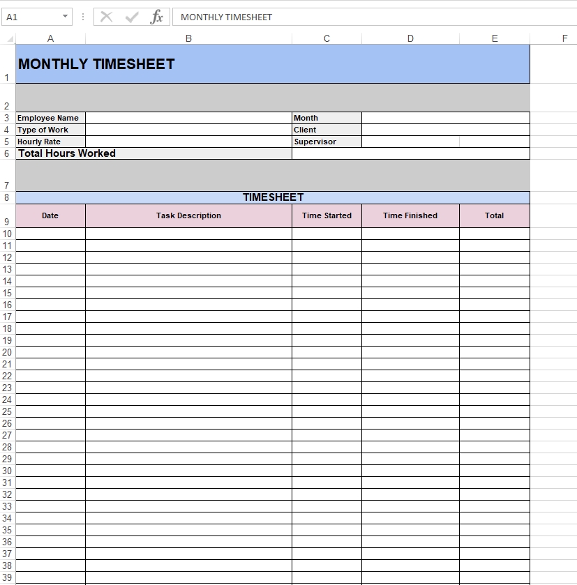 template for timesheet in excel