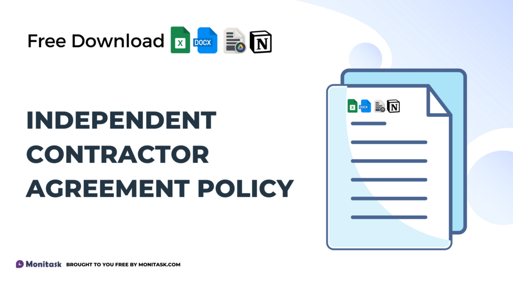 Independent contractor agreement policy template covering terms of freelance contracts.