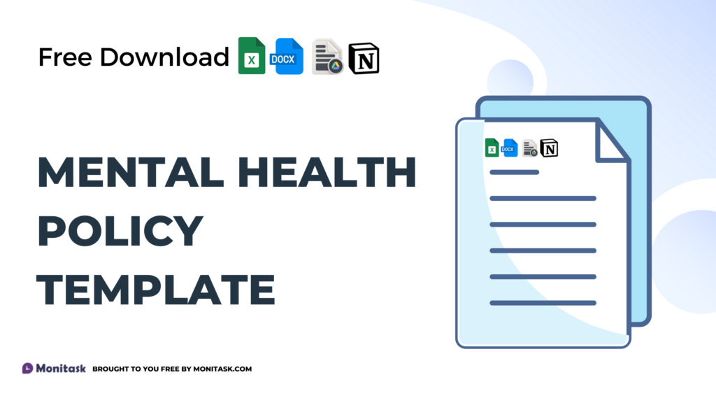 Mental health policy template promoting workplace mental health and well-being initiatives.