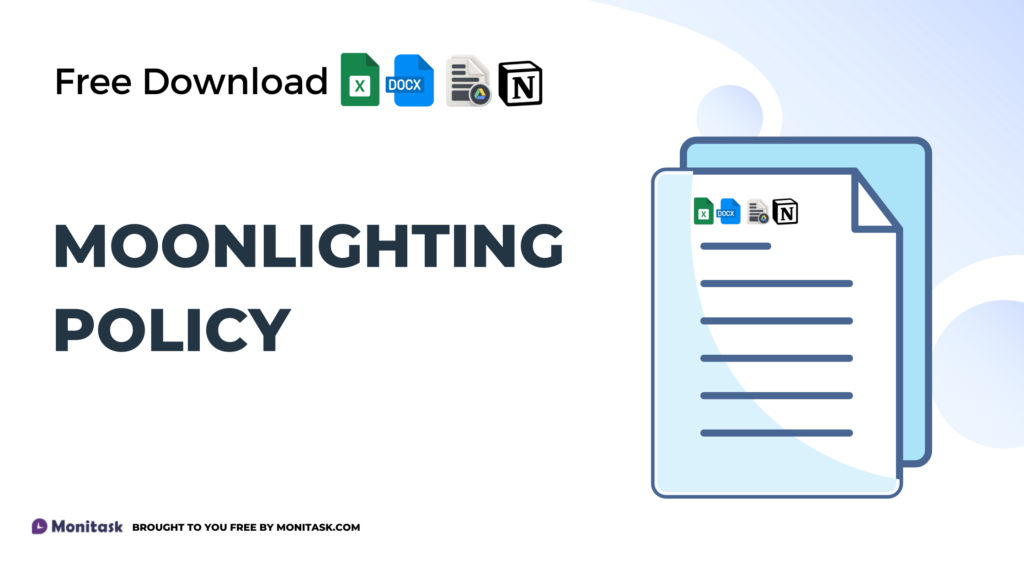 Moonlighting policy template outlining rules for employees with second jobs or freelance work.